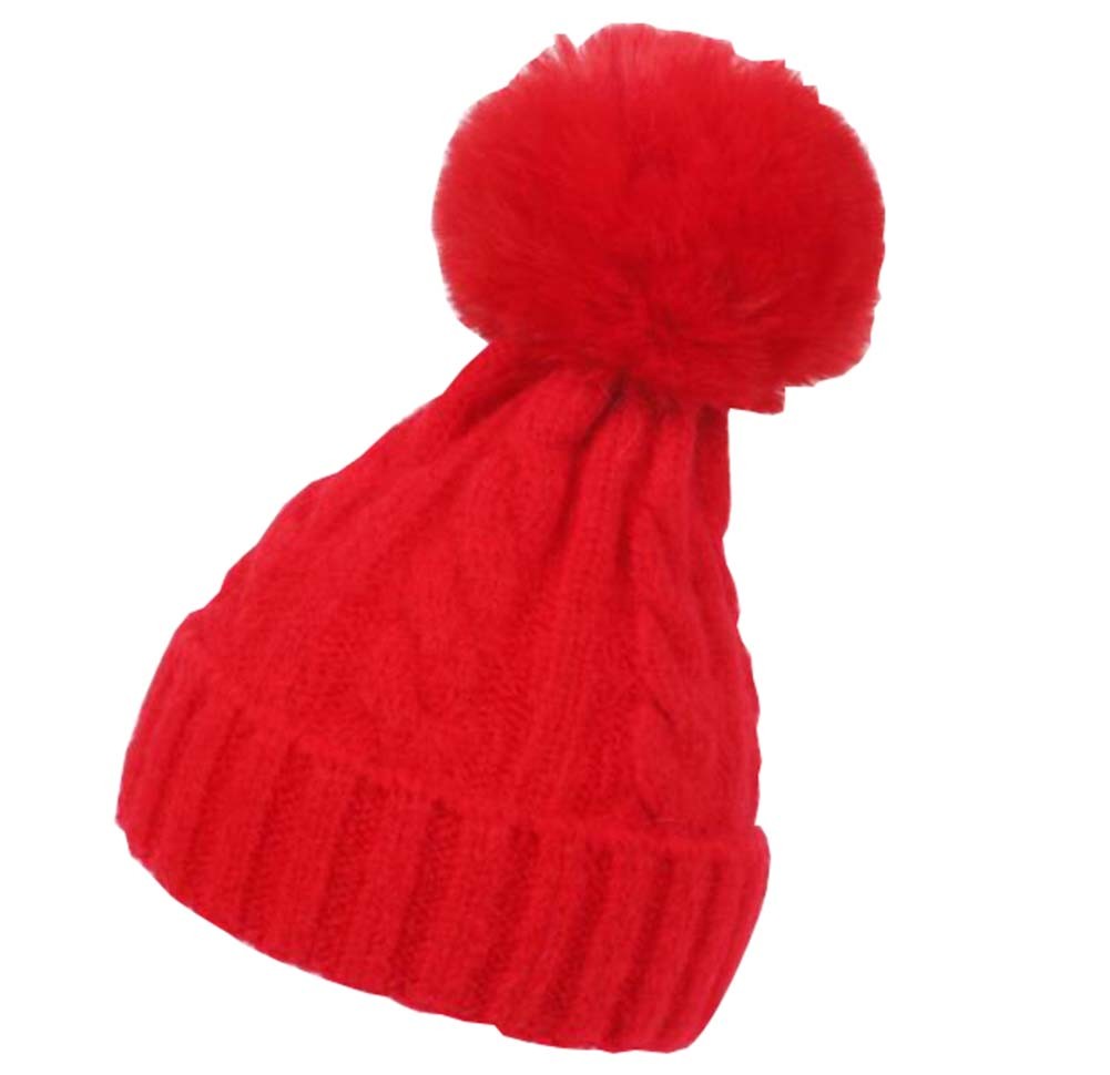Kids Winter Ear Protect Knitting Hat Toddler Pom Pom Hat; Red Doba Default